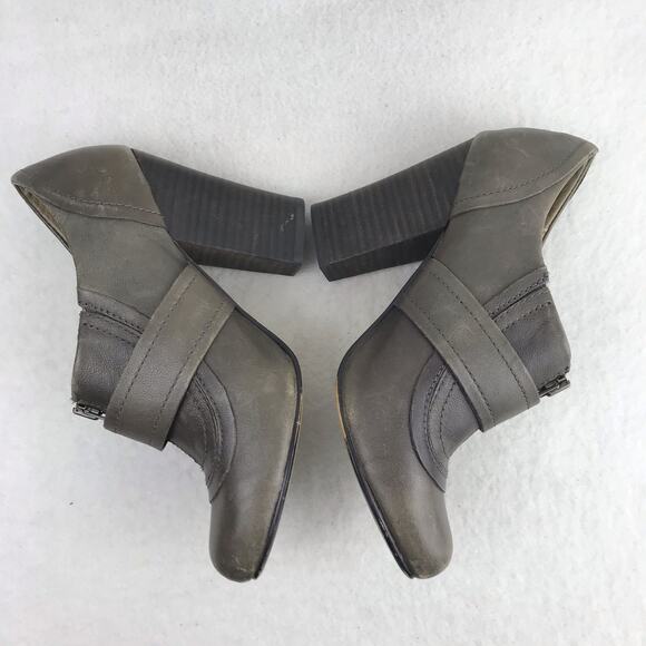 Seychelles Women's Ankle Boots Black Brown Distressed Zip Buckle 3.8" Heel Sz 7 - Picture 5 of 16